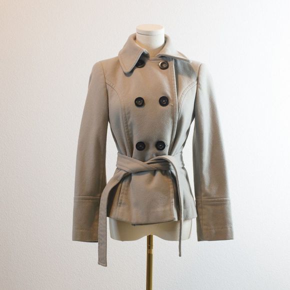 Zara Jackets & Blazers - Zara Basic Womens  S  Tan Wool Button Pockets Camel Color Pea Coat Belted